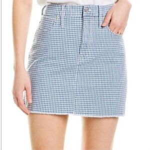 Madewell Women’s 26 Straight Stretch Denim Mini Skirt in Gingham Check Raw Edge